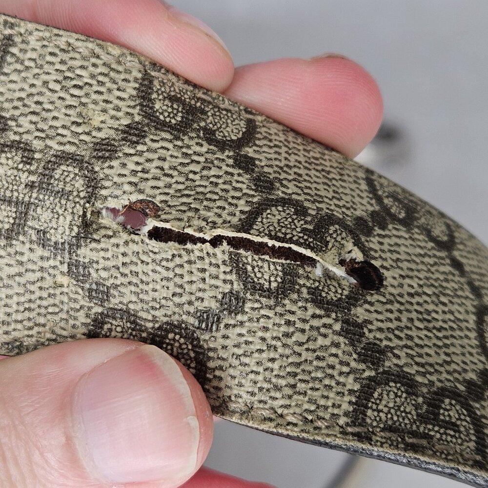 Men's Gucci Supreme GG Canvas Leather Belt 51 Inches Long 1.5" Wide 1 Tear - Picture 7 of 12